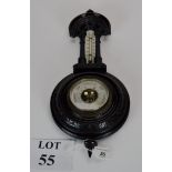 A small ebonised wheel barometer with F/C thermometer (finial a/f) est: £30-£50 (K)