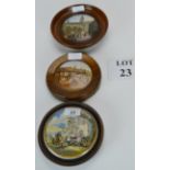 Three Prattware Pot lids to include 'Shakespeare's House',