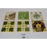 Six assorted Secessionist tiles, to include printed and enamelled designs, Minton's etc.