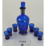 A blue and silvered glass liqueur set for six est: £30-£50 (B21)