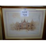 A framed and glazed artists proof print depicting Dulwich College bears printed and pencil