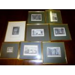 A box containing eight framed and glazed architectural prints to include 'Timbre Royal' and