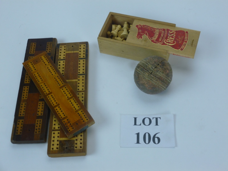 A chess set in box with Staunton label;