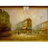 A large framed 20c impressionist style oil depicting a Parisian Street Scene signed Burney lower