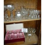 A set of six Stuart crystal hock glasses and other drinking glasses to include a set of Bohemian