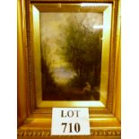 A 19c gilt framed oil under glass man at the waters edge (slightly a/f) est: £100-£150