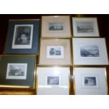 A box containing eight framed and glazed architectural/landscape prints to include 'Battle Abbey'