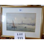 R M Campbell - A framed and glazed watercolour Thames river scene signed lower right (17 x 27 cm