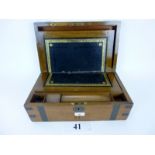 A large Victorian mahogany and brass bound writing box, with secret internal panel and drawer,