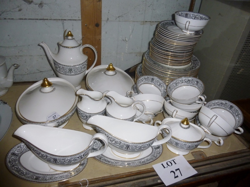 A Royal Doulton Baronett pattern part dinner and coffee service to include two tureens and covers