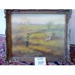 A 20c framed oil on canvas man out shooting with his gun dog unsigned (40 x 50 cm approx) est: