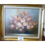 A 20c framed oil on canvas still life flowers in a vase signed T Kelly lower right (50 x 60 cm