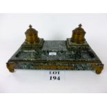 A large French gilt bronze and verde-antico marble and ormolu inkstand of Empire style,