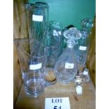 Five various jugs or decanters and various stoppers/swizzlers etc (one jug a/f) est: £25-£45 (B34)