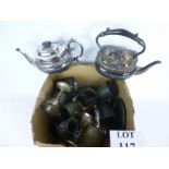 A mixed lot of plated-ware and pewter to include teapots,