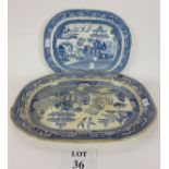 Two Staffordshire blue and white Willow pattern meat dishes (one a/f) est: £30-£50 (G3)