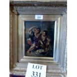 A gilt framed and glazed oil on copper study of two boys and their dog having a feast unsigned (19