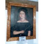 A fine early Victorian maple framed oil on canvas portrait of Miss Dunn aged 11 1/2 years Scottish,