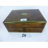 A Victorian rosewood and brass bound jewellery box/compendium with Morocco leather lined divided