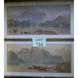 A pair of 19c watercolours lake scenes signed lower left (22" x 12" approx) est: £40-£60