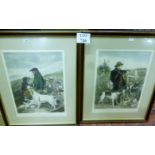 A large pair of framed prints 'The Scottish Gamekeeper' and 'The English Gamekeeper' (29" x 36"