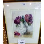 A framed and glazed watercolour flowers in a vase initialled AMMM (22" x 17 1/2" approx) est: