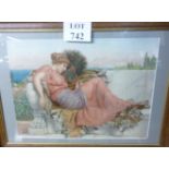 A framed and glazed print woman reclining on a tiger skin est: £30-£50