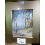 A framed and glazed watercolour 19c woodland scene (21" x 18" approx) lower right est: £30-£50