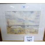 A framed and glazed watercolour of a marine scene W H Norrow on sleeve (17 1/2" x 15" approx) est: