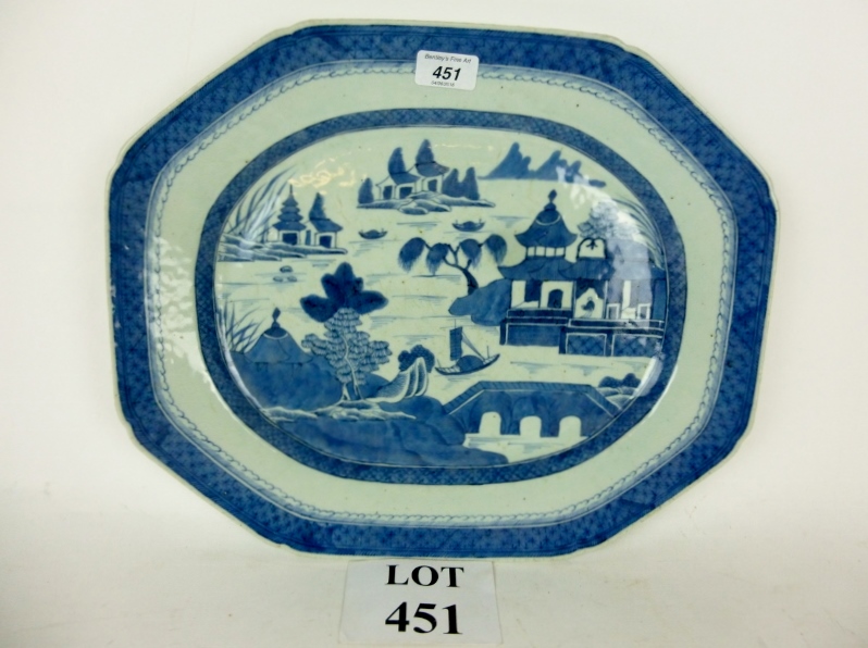 A Chinese blue and white dish decorated