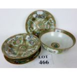 A Canton enamel punch bowl, and four sim