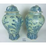 A pair of large decorative Oriental blue