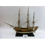 A model wooden and painted Galleon ship with sails and rigging on stand est: £150-£250 (E)