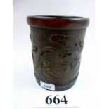 A Chinese bamboo brush pot carved with figural scenes est: £70-£90 (AF4)