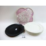 Two large glass 'scallop shell' plates;