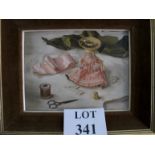 Bunty Miller (20c) - A framed oil on board still life doll, scissors,
