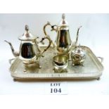 A silver plated galleried tray and a four piece silver plated tea & coffee set est: £40-£60 (G2)