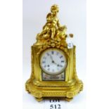 A 19th century French Sevres style ormolu and porcelain mounted mantle clock, with putto finial,