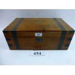 A large Victorian mahogany and brass bound writing box, with secret internal panel and drawer,