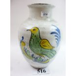 A Continental Majolica style vase painted with a bird and flowers est: £70-£90 (F25)