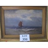 Gustave de Breanski (1860-1898) - A framed oil on panel fishing boats at sea (10" x 15" approx)