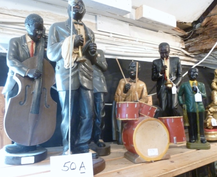 Five large African/American jazz band figurines the vintage painted heavy resin figures to include