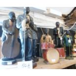 Five large African/American jazz band figurines the vintage painted heavy resin figures to include