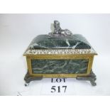 A 19th century French Egyptian style ormolu and silvered casket with antico-verde marble panels,