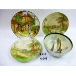 Royal Doulton Series ware: three plates 'Gaffers' and two others and a nautical scene bowl (4) est: