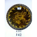 A slip-ware pottery deep swan plate by Fishley Holland, Fremington Pottery Devon,