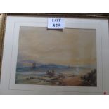 John Holding - A 19c framed and glazed watercolour fishermen rowing to shore with catch from