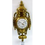 A 19th century gilt ormolu cartel clock, the painted enamel dial with Roman Numerals,