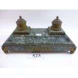 A large French gilt bronze and verde-antico marble and ormolu inkstand of Empire style,