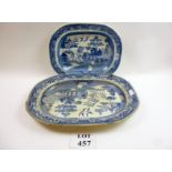 Two Staffordshire blue and white Willow pattern meat dishes (one a/f) est: £20-£30 (G3)